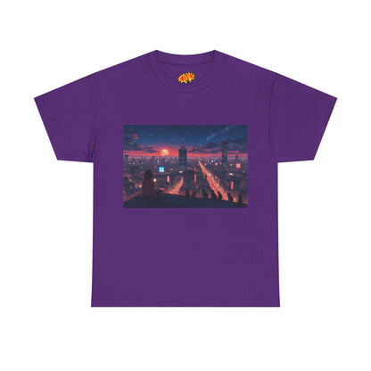 Anime Style City Sunset Scene w/Girl & Cats T-Shirt