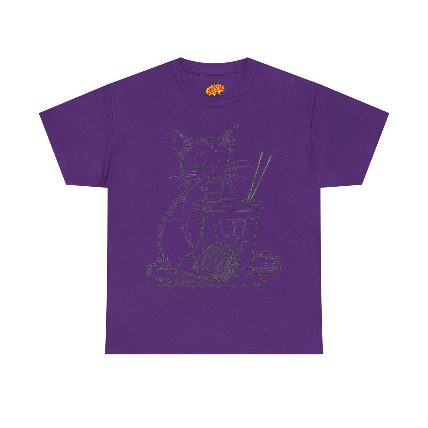 Cat w/Takeout + Yarn Ball Line Drawing Tee Shirt *Multiple Colors*