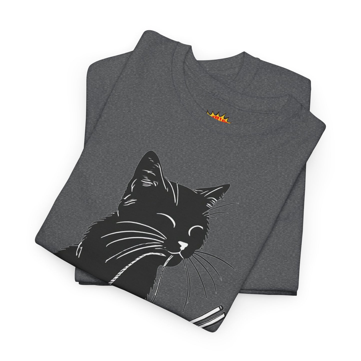 Black Cat w/Noodles Drawing Art Tee Shirt *Multiple Colors*