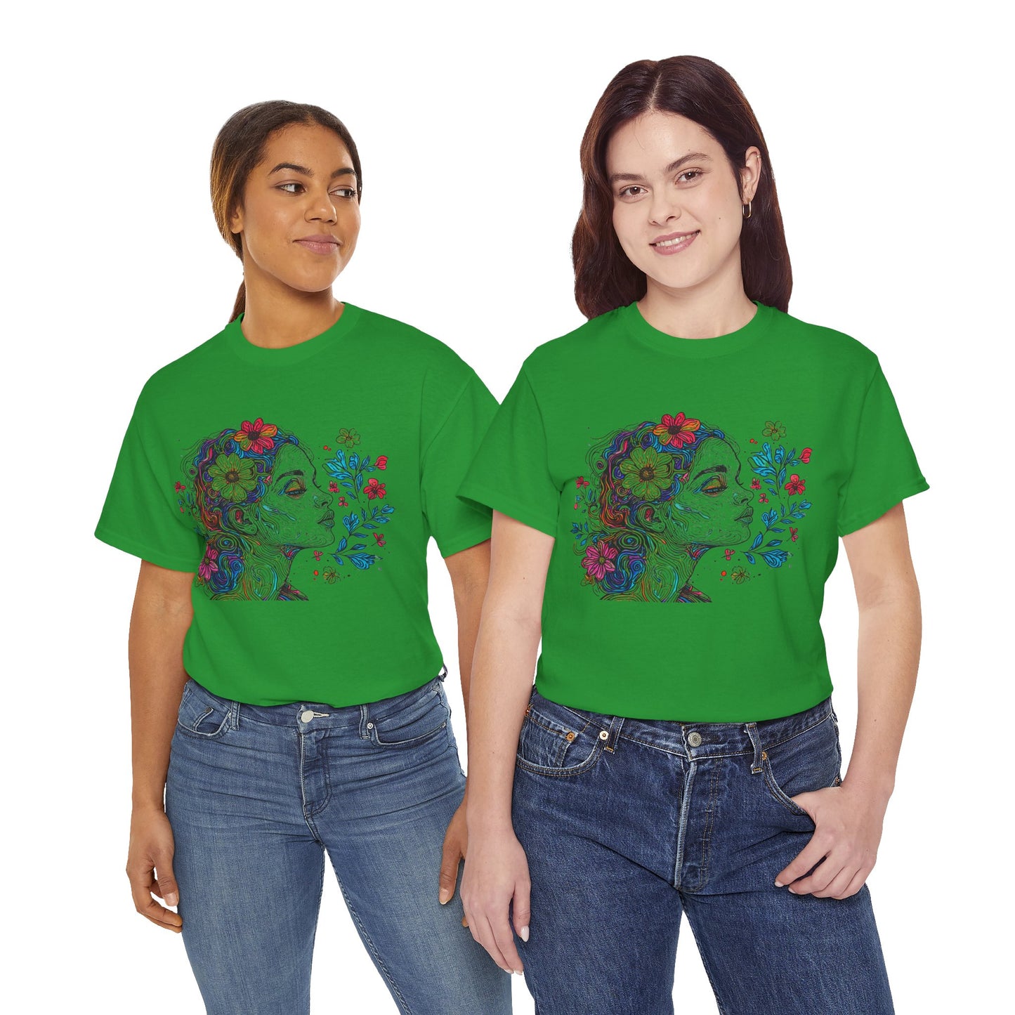 Multicolor Line Drawing Human Graphic Flower Art Tee Shirt *Multiple Colors*