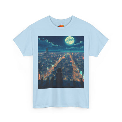 Anime City Full Moon Scene w/Girl & Cats T-Shirt