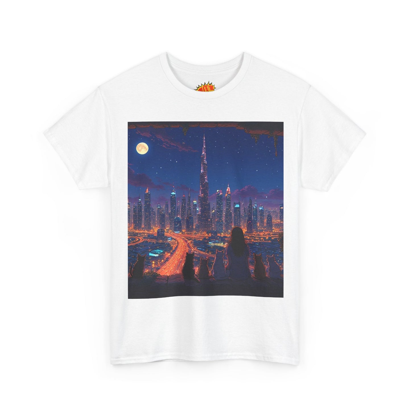 Cityscape Anime Night Scene w/Girl & Cats T-Shirt *Multiple Colors*