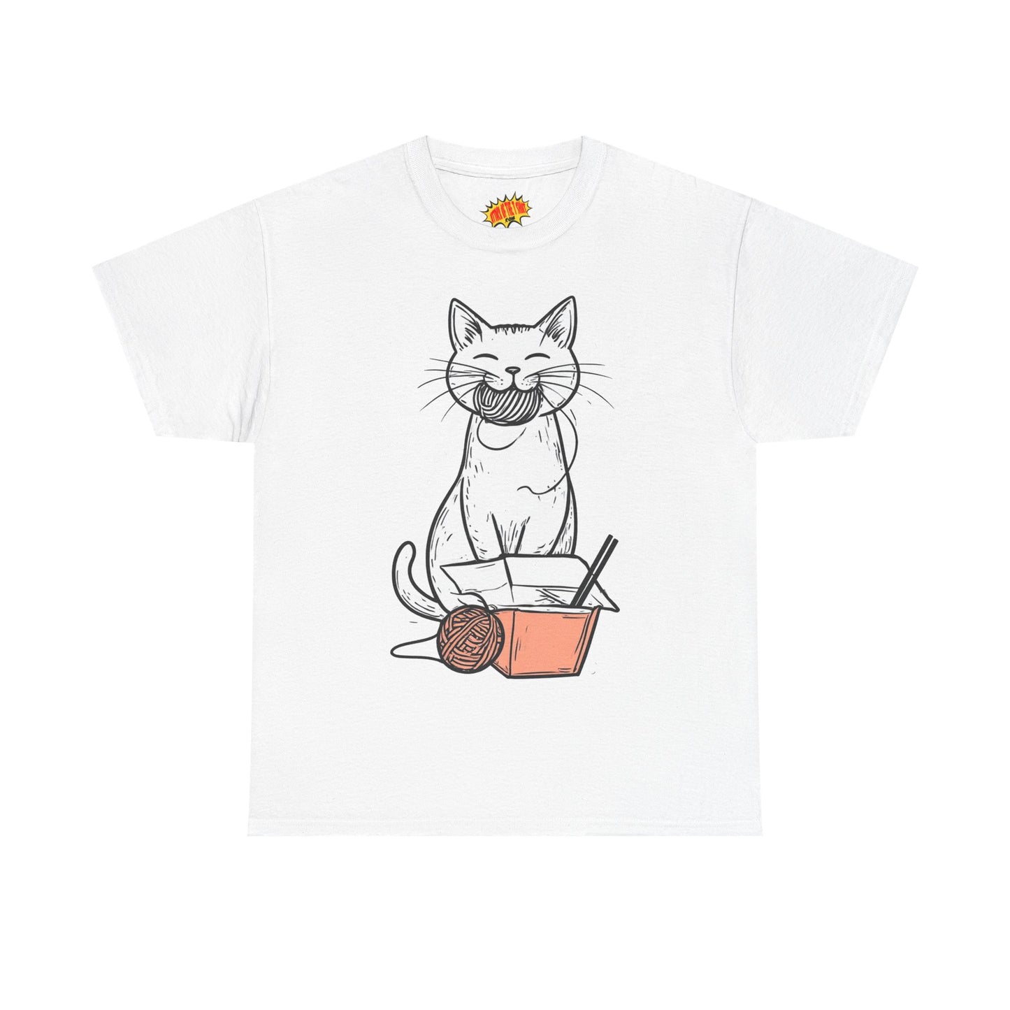 Cat w/Yarn Ball Takeout Art Tee Shirt *Multiple Colors*