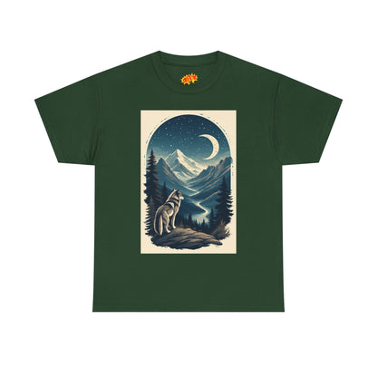 Wolf with Crescent Moon Scene T-Shirt