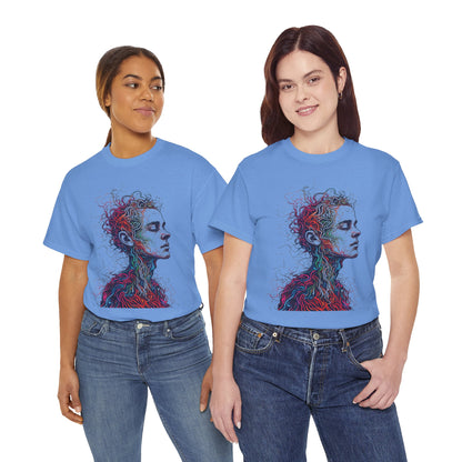 Multicolor Line Drawing Human Graphic Art Tee Shirt