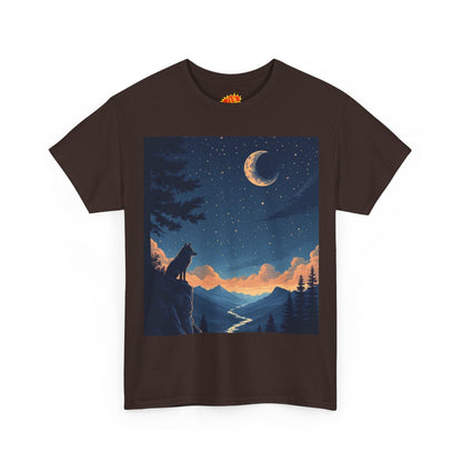 Wolf Silhouette with Sliver Moon Scene T-Shirt