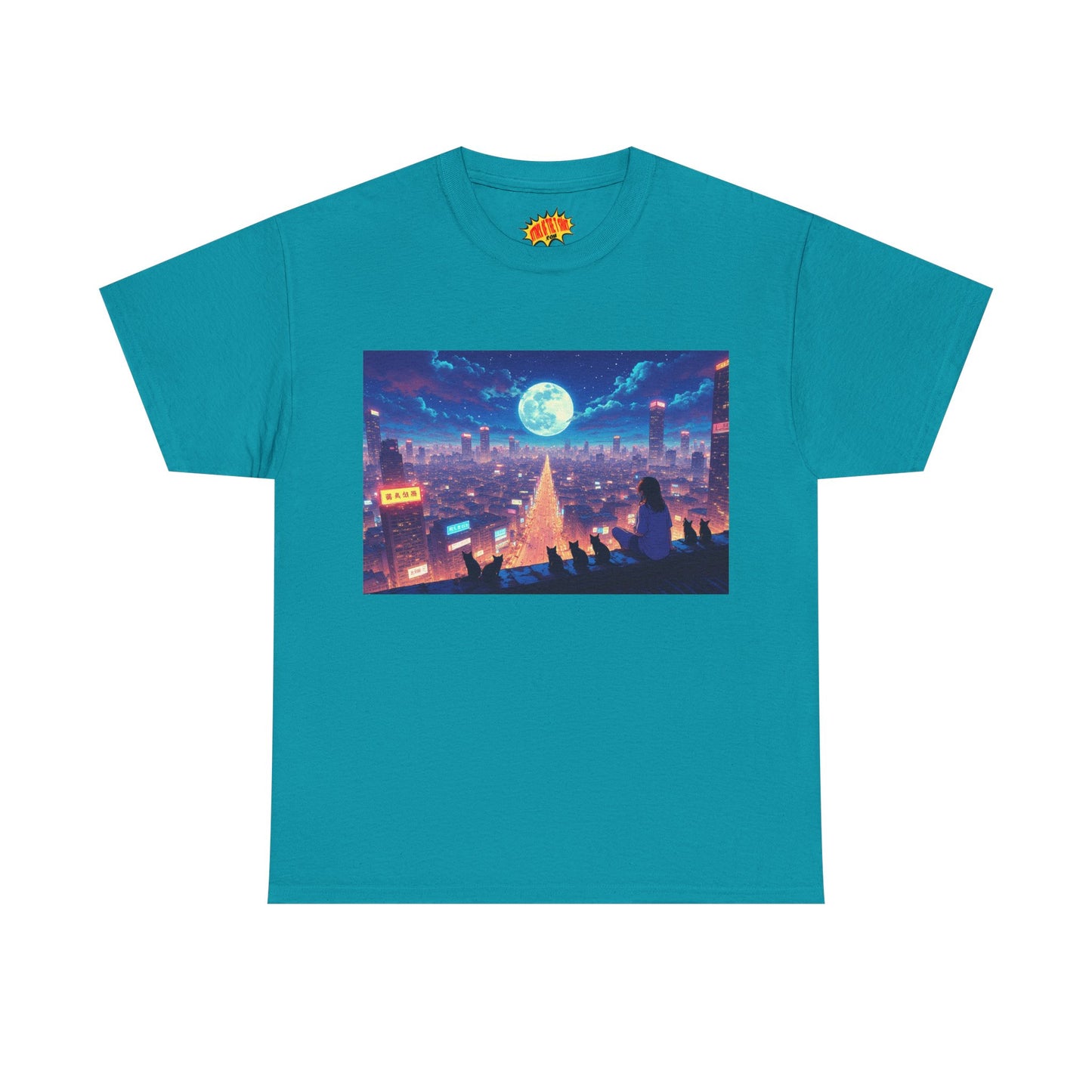 Anime Neon Night Cityscape w/Cats T-Shirt *Multiple Colors*