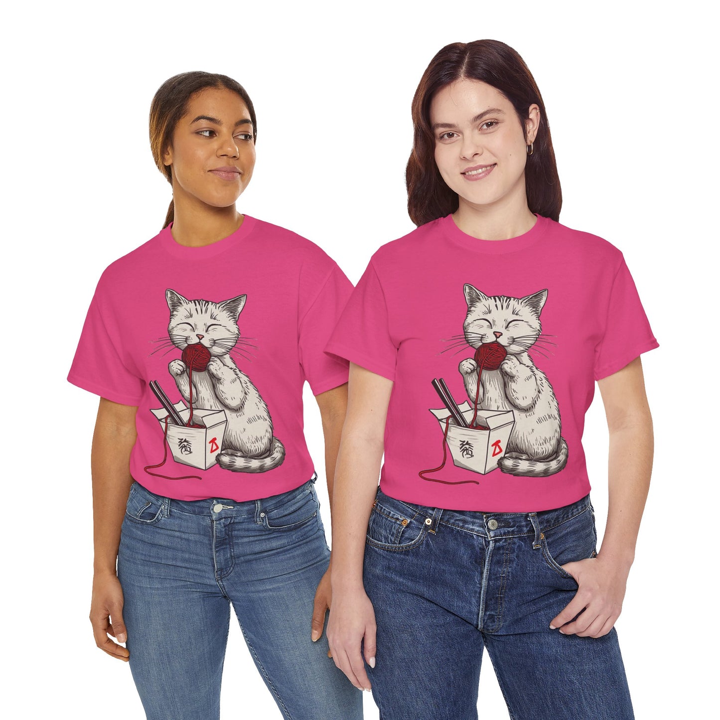Cat w/Takeout Yarn Noodles Art Tee Shirt *Multiple Colors*