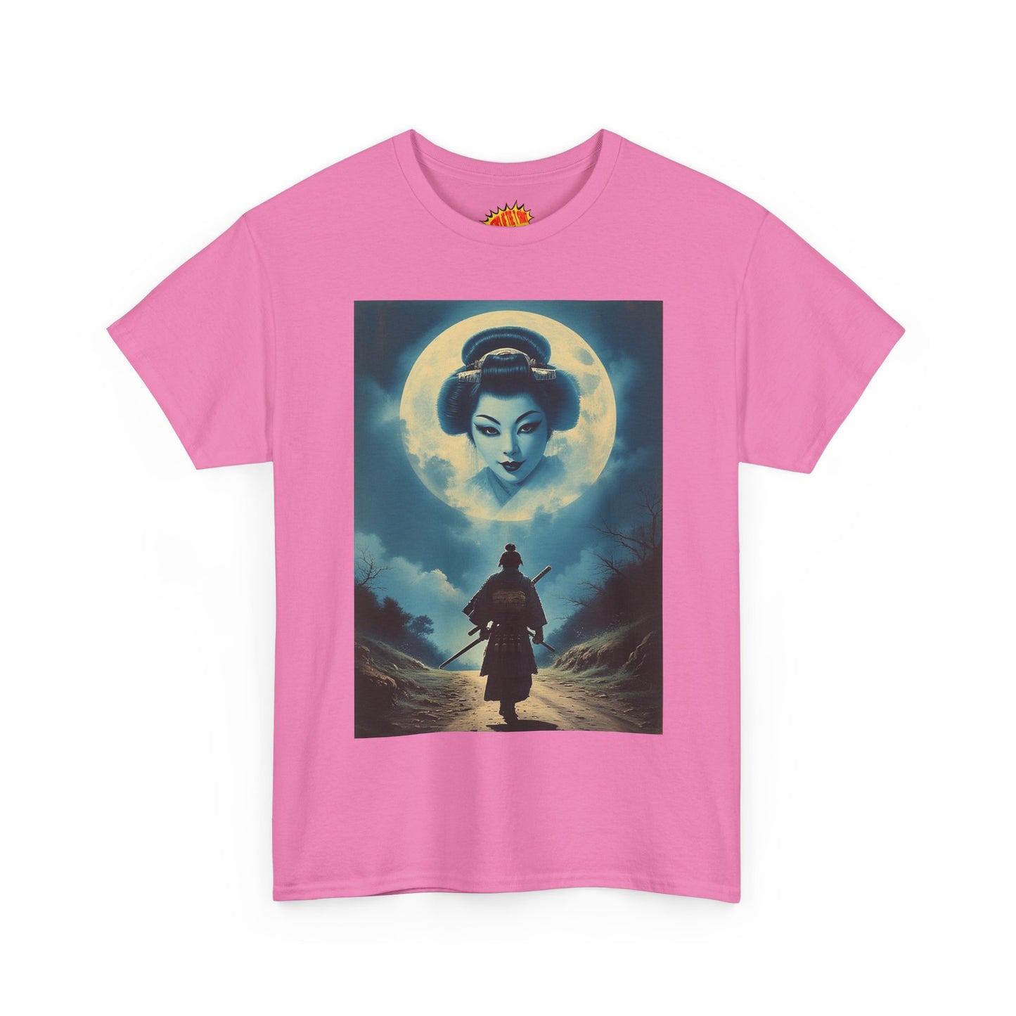 Walking Samurai w/Full Moon Geisha Woman T-Shirt *Multiple Colors*