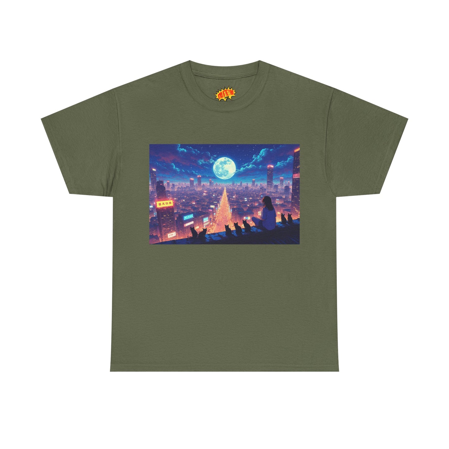 Anime Neon Night Cityscape w/Cats T-Shirt *Multiple Colors*
