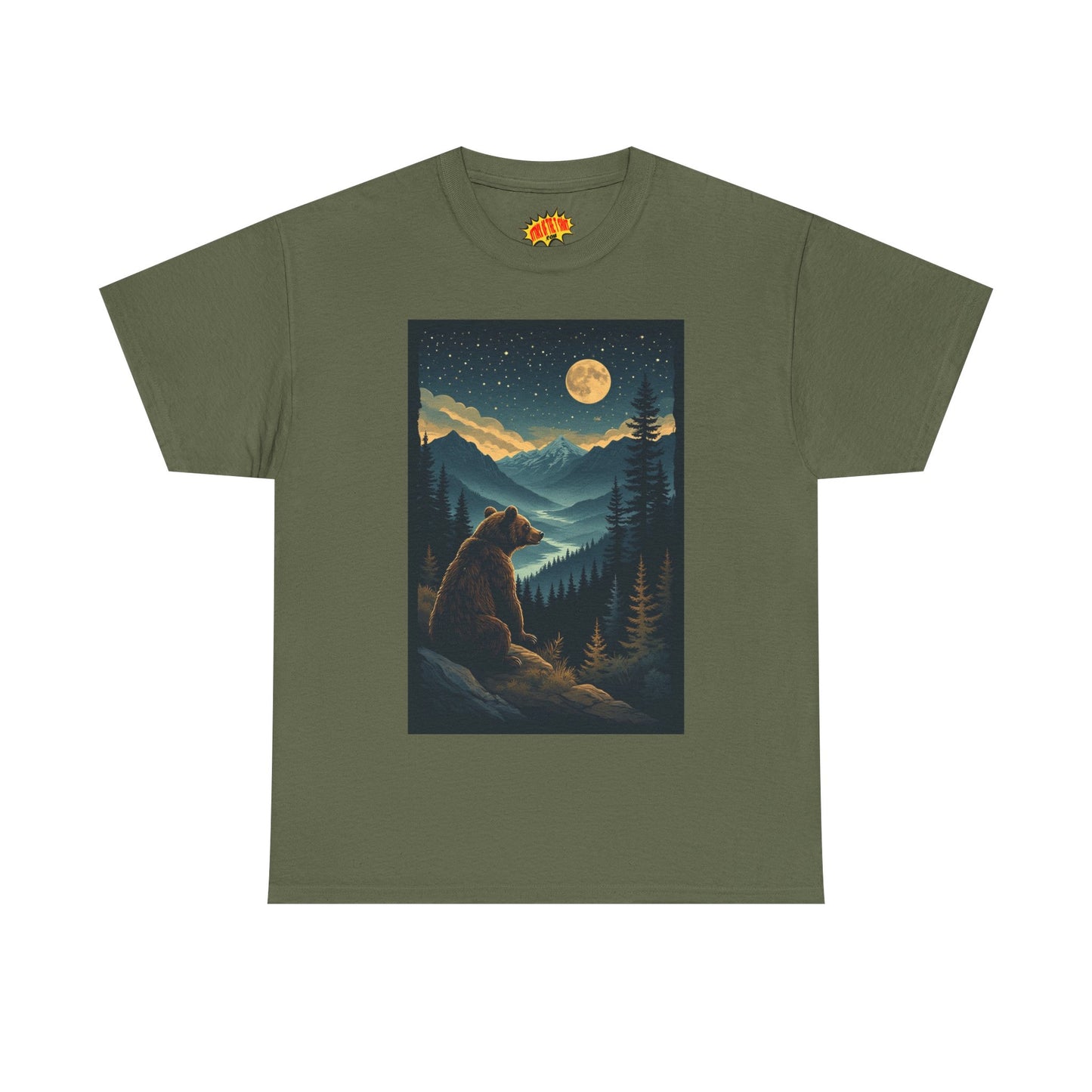 Sitting Grizzly Bear Full Moon Scene T-Shirt *Multiple Colors*