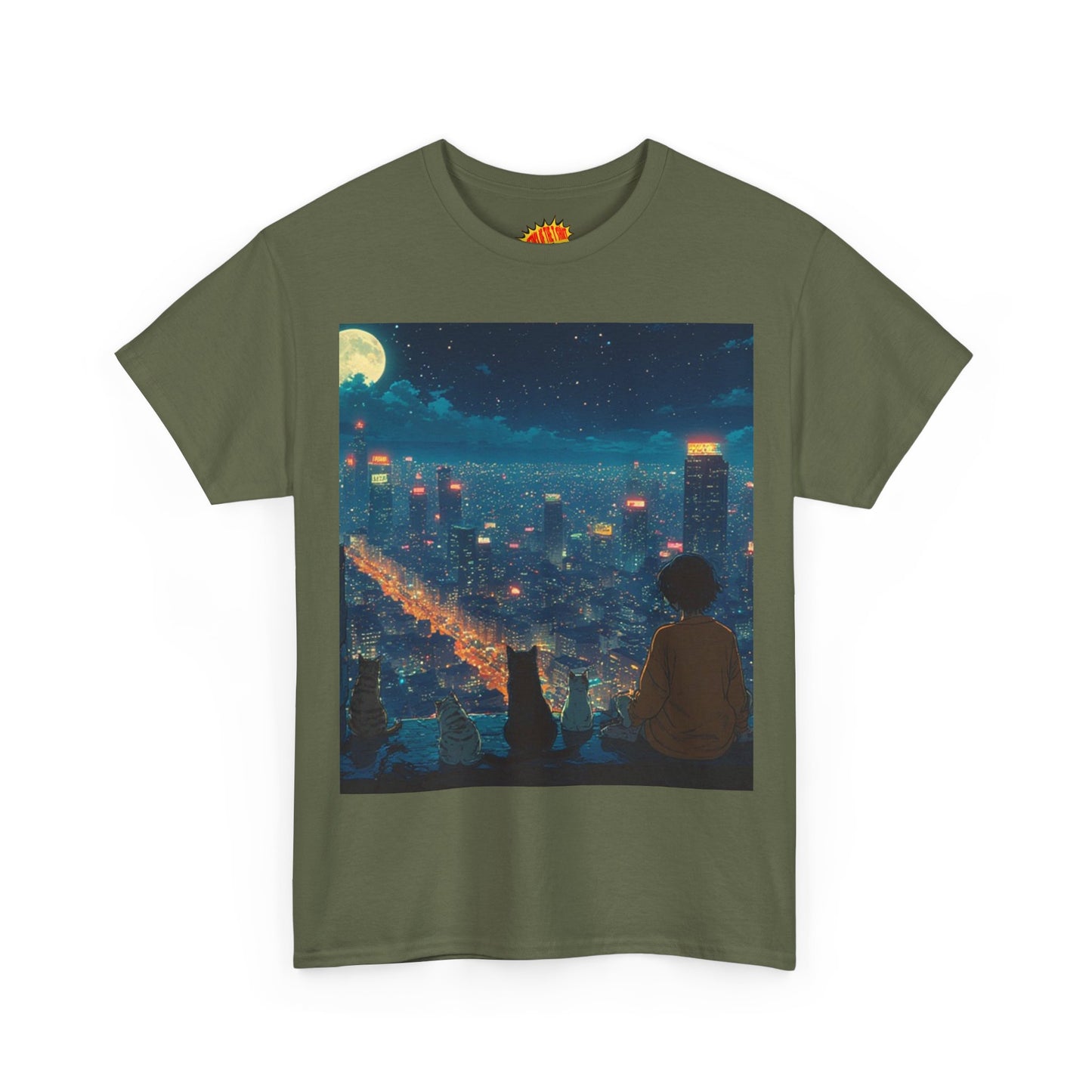 Anime City Night Scene w/Cats T-Shirt *Multiple Colors*