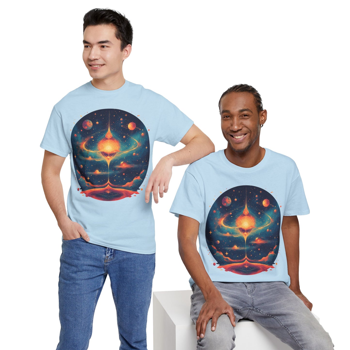 Round Galaxy w/Planets Graphic Tee Shirt *Multiple Colors*
