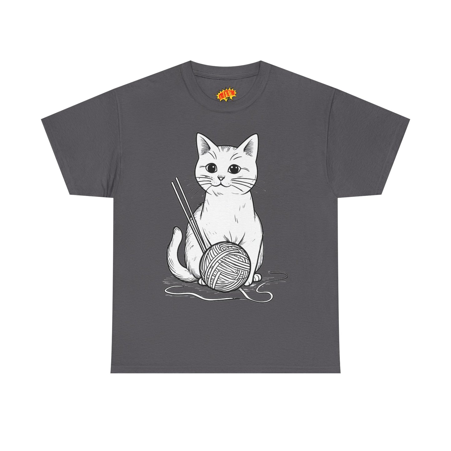 White Cat w/Yarn Ball Art Tee Shirt *Multiple Colors*