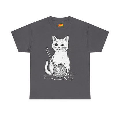White Cat w/Yarn Ball Art Tee Shirt