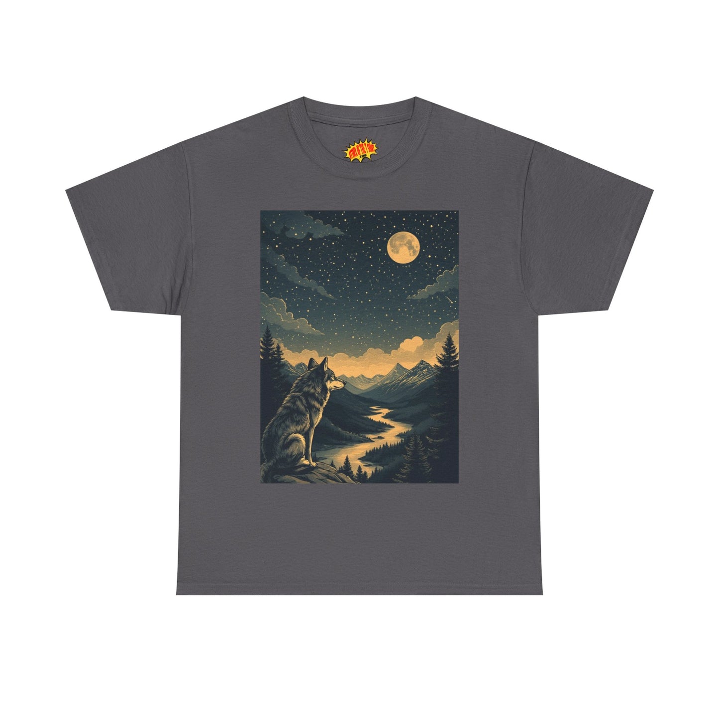 Mountain Wolf with River & Full Moon T-Shirt *Multiple Colors*
