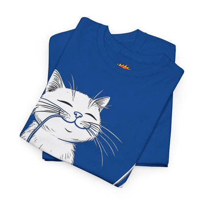 Happy Cat w/Noodles + Yarn Ball Art Drawing Tee Shirt