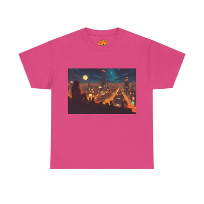 Anime Style Neon City Scene w/Girl & Cats T-Shirt
