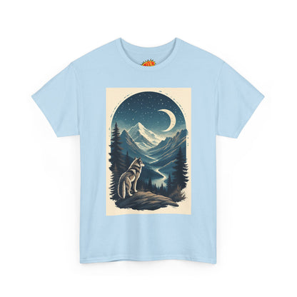 Wolf with Crescent Moon Scene T-Shirt