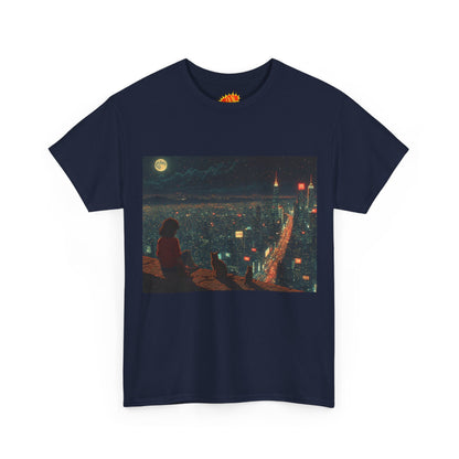 Anime Nighttime Cityscape w/Cats T-Shirt