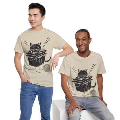 Black Cat w/Box + Yarn Ball Art Drawing Tee Shirt