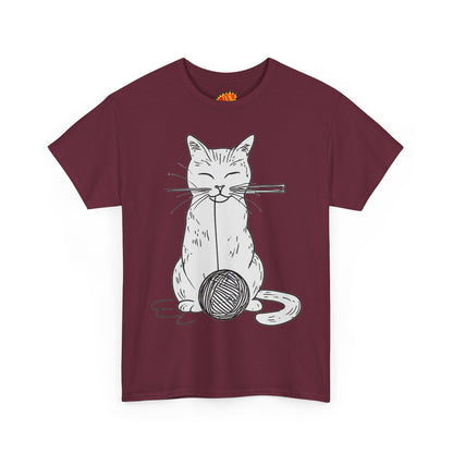 White Cat w/Yarn Ball Art Drawing Tee Shirt
