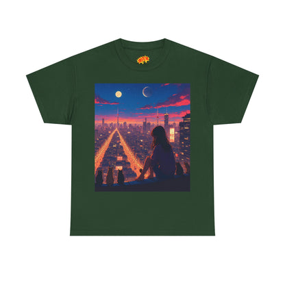 Anime City Twin Moon Scene w/Cats T-Shirt