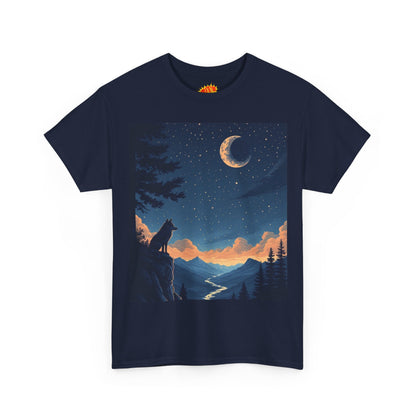Wolf Silhouette with Sliver Moon Scene T-Shirt