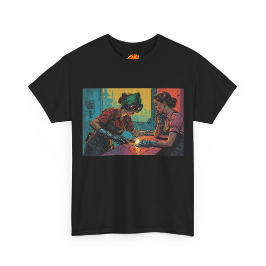 Vintage Comic Ladies Cyborg Repair Scene T-Shirt *Multiple Colors*