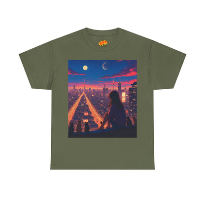 Anime City Twin Moon Scene w/Cats T-Shirt