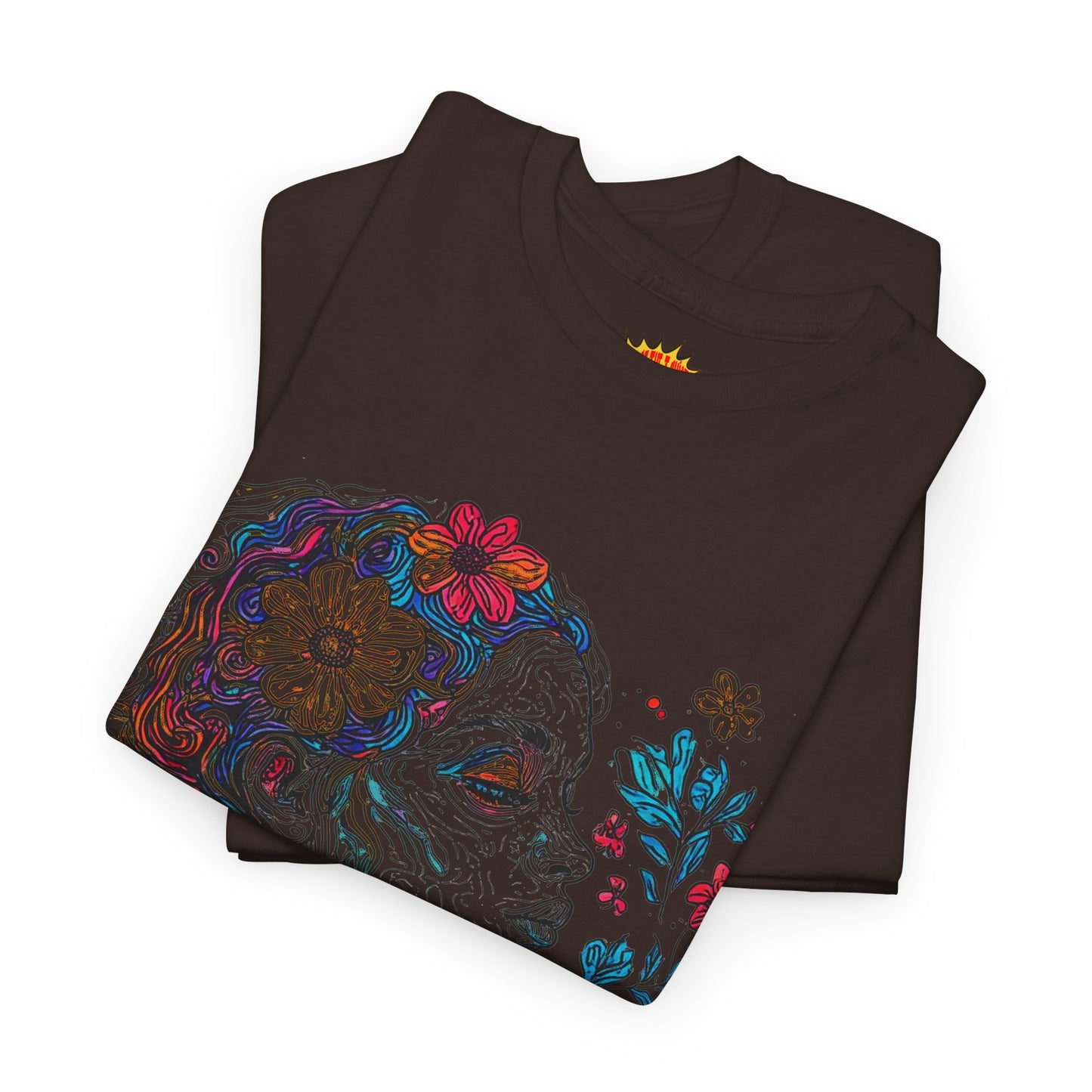 Multicolor Line Drawing Human Graphic Flower Art Tee Shirt *Multiple Colors*