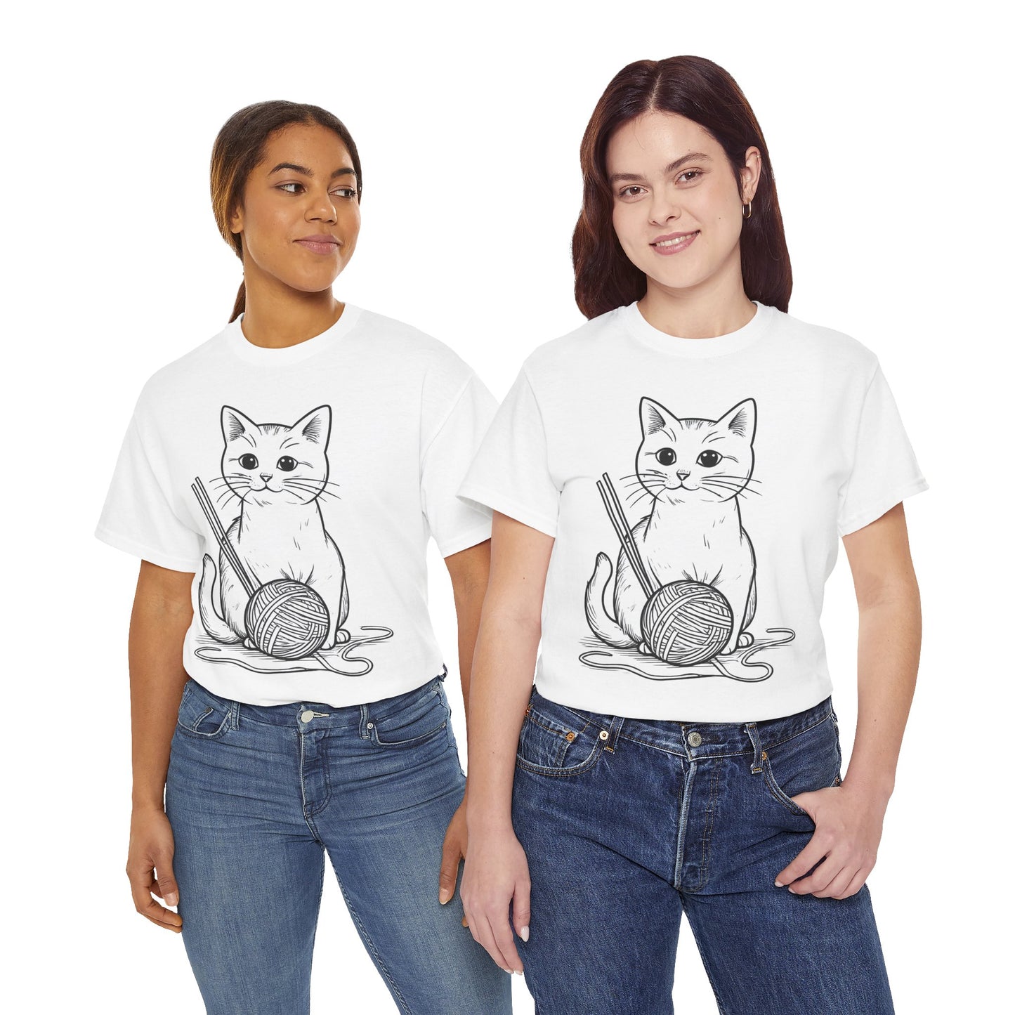 White Cat w/Yarn Ball Art Tee Shirt *Multiple Colors*