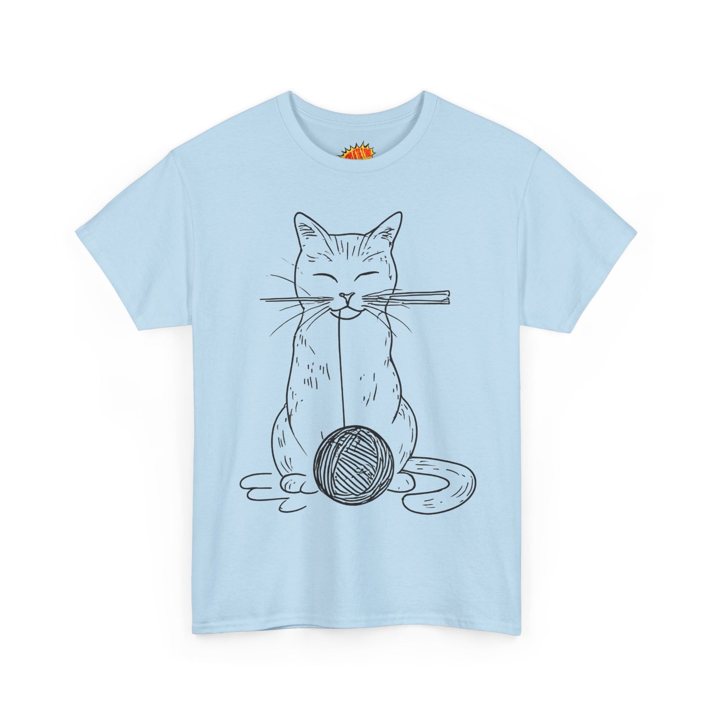 Cat w/Yarn Ball Line Art Drawing Tee Shirt *Multiple Colors*