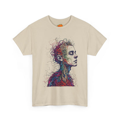 Multicolor Line Drawing Human Graphic Art Tee Shirt