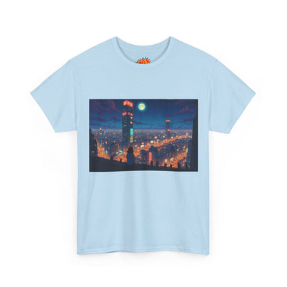 Neon Anime Style City Scene w/Girl & Cats T-Shirt