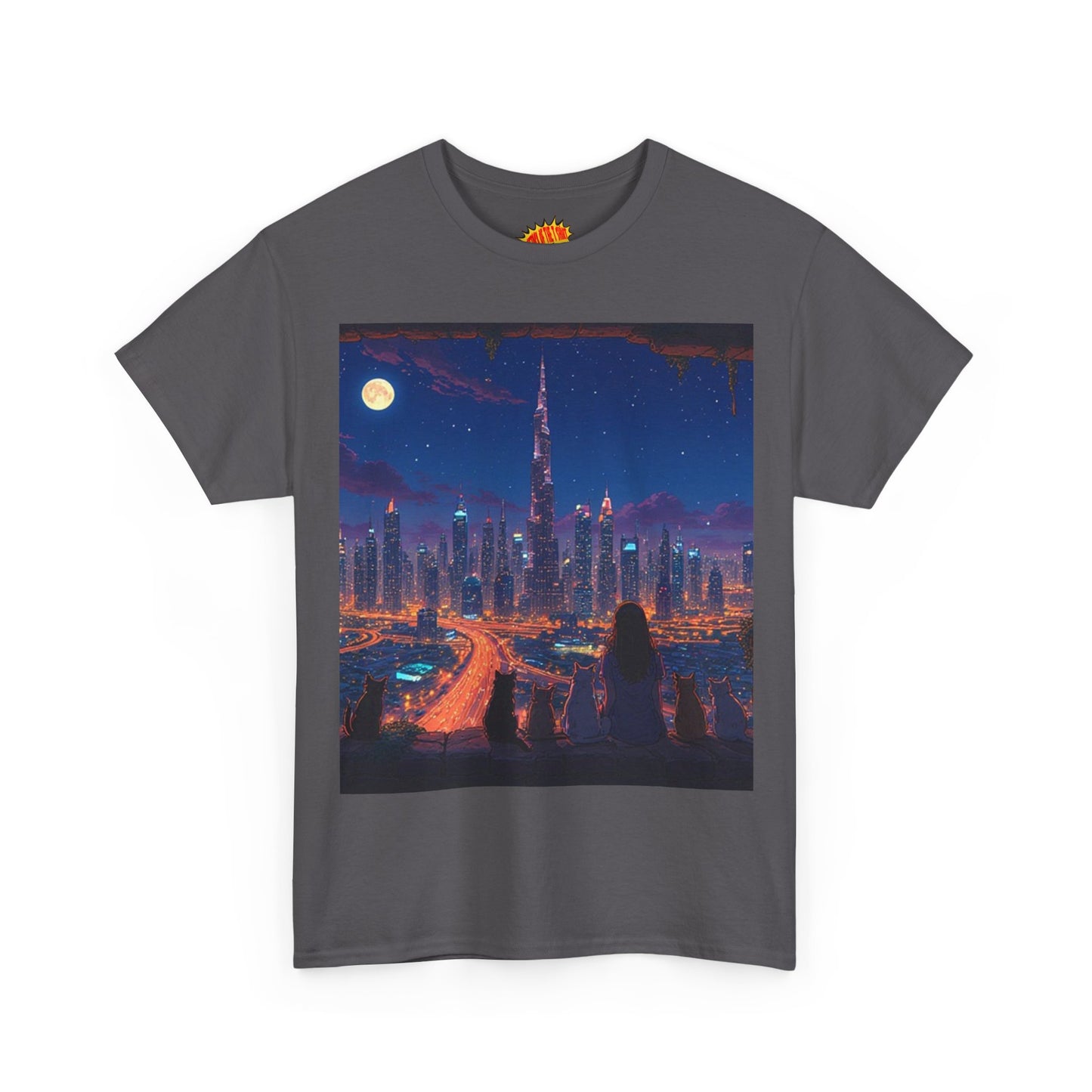 Cityscape Anime Night Scene w/Girl & Cats T-Shirt *Multiple Colors*