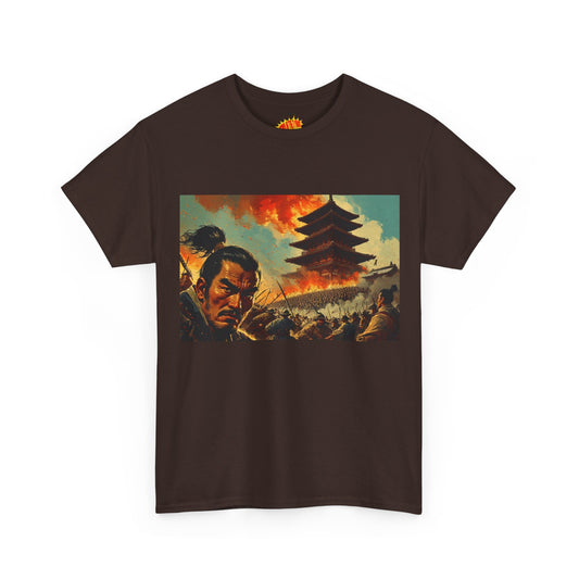 Samurai Battle Vintage Style Fiery Pagoda T-Shirt *Multiple Colors*