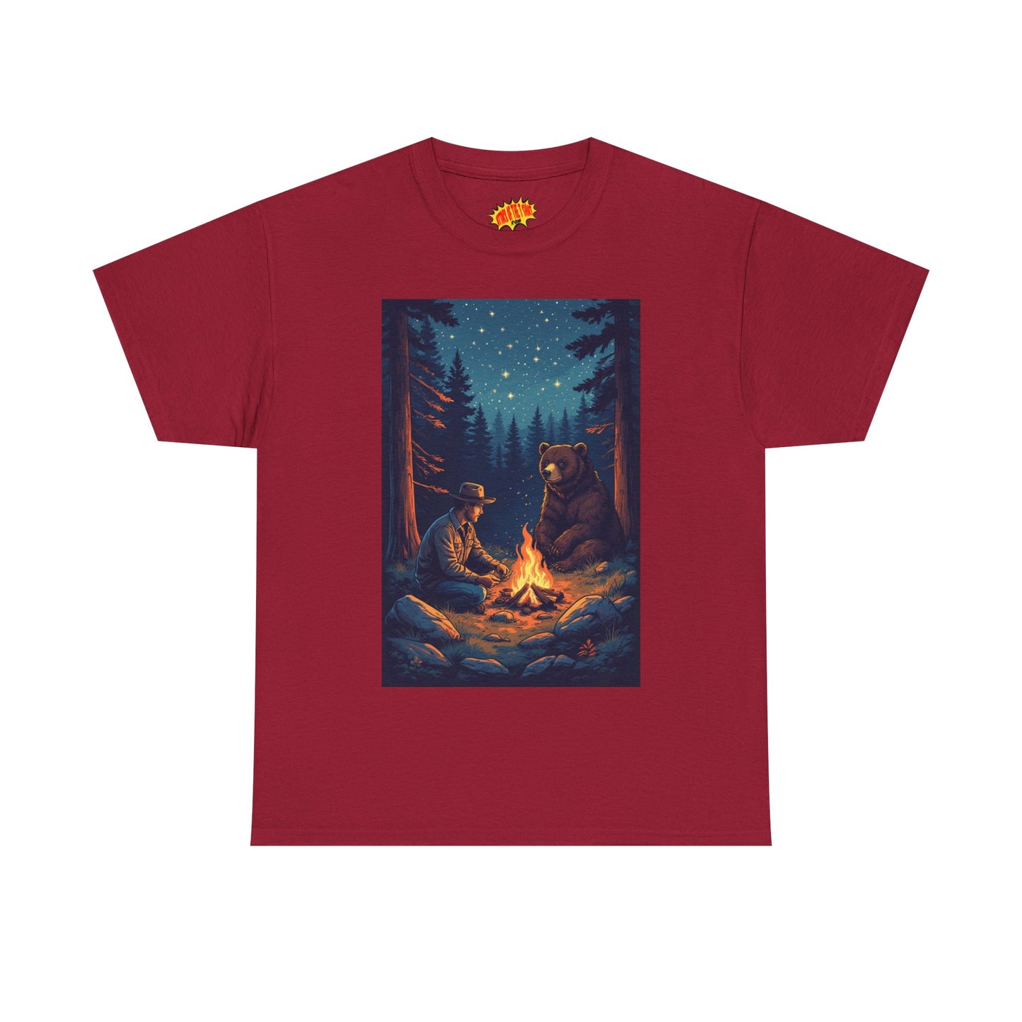 Cowboy w/ Brown Bear Campfire Scene T-Shirt *Multiple Colors*