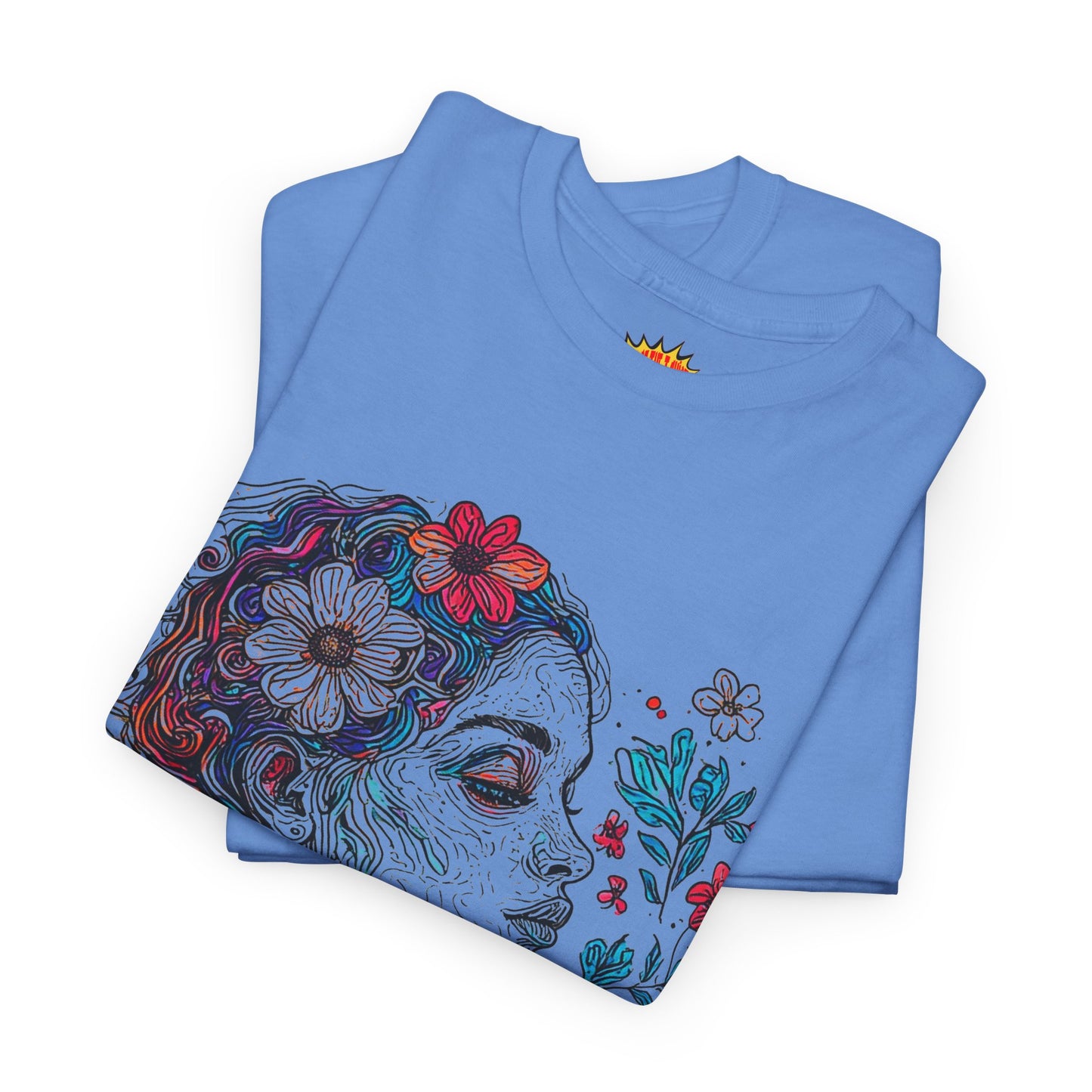 Multicolor Line Drawing Human Graphic Flower Art Tee Shirt *Multiple Colors*