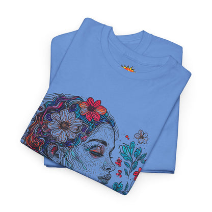 Multicolor Line Drawing Human Graphic Flower Art Tee Shirt
