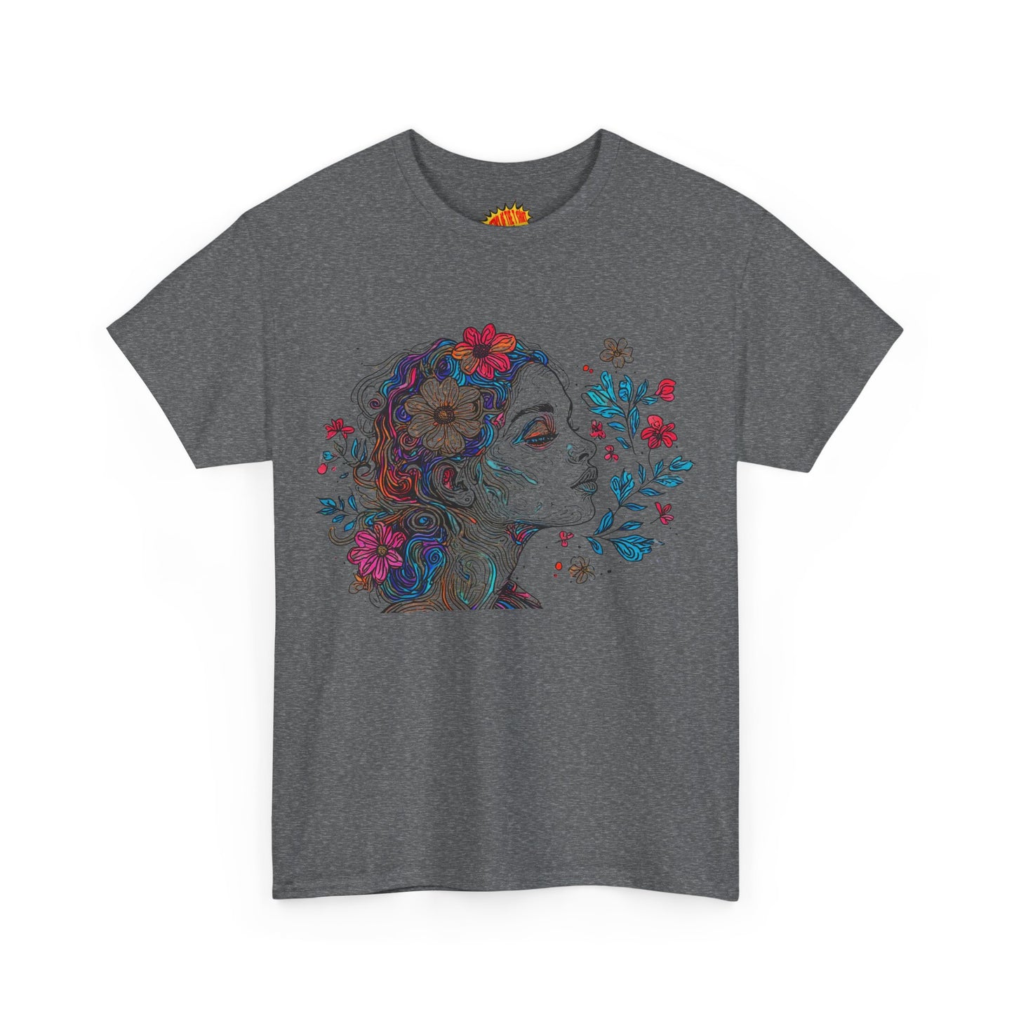 Multicolor Line Drawing Human Graphic Flower Art Tee Shirt *Multiple Colors*