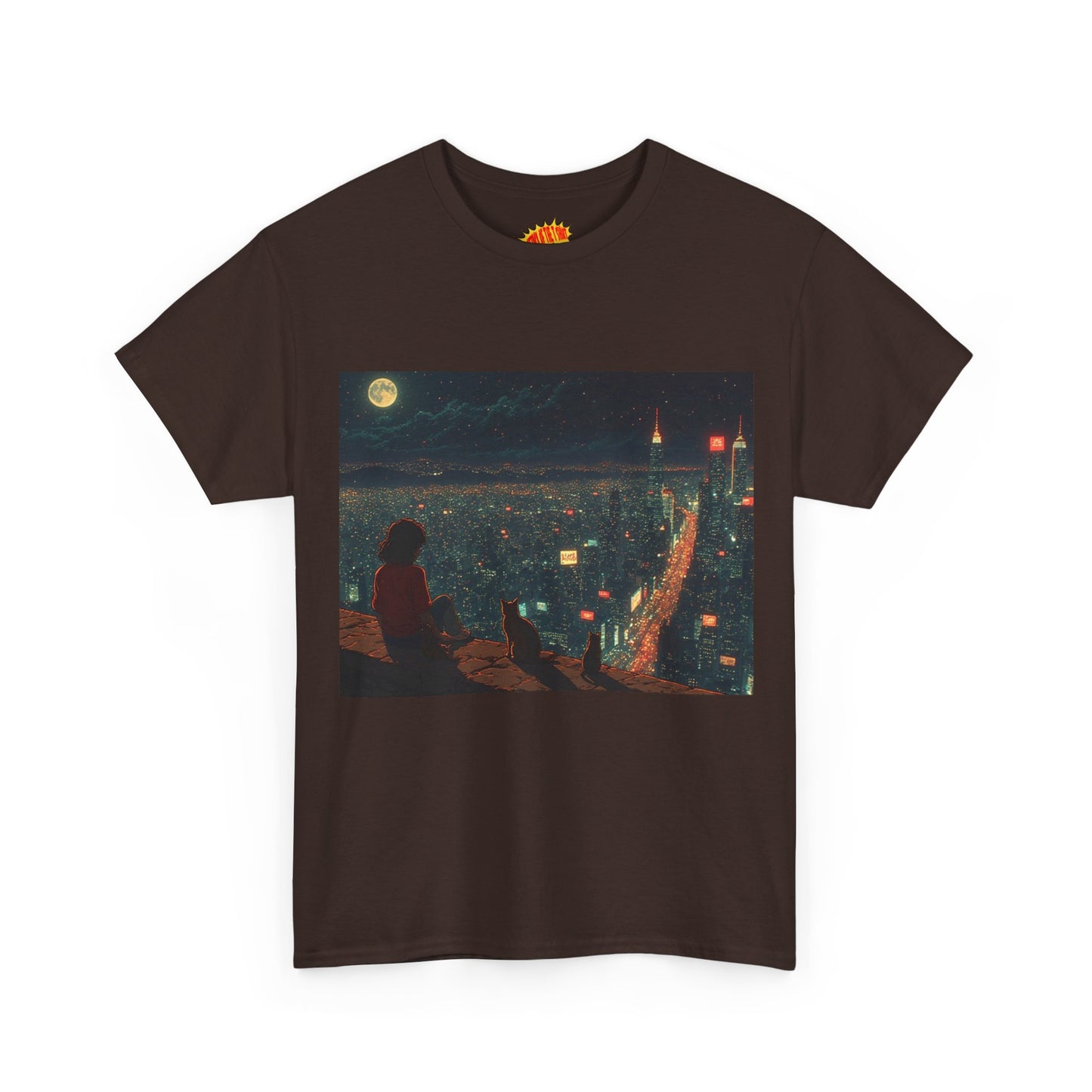 Anime Nighttime Cityscape w/Cats T-Shirt *Multiple Colors*