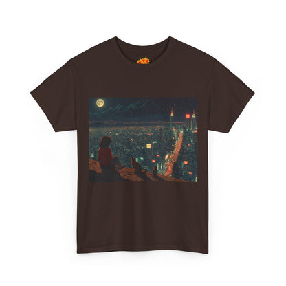 Anime Nighttime Cityscape w/Cats T-Shirt