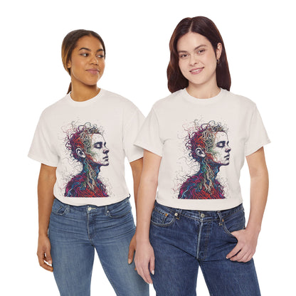 Multicolor Line Drawing Human Graphic Art Tee Shirt