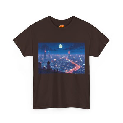 Anime Neon City Full Moon Scene w/Girl & Cats T-Shirt