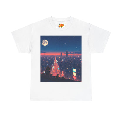 Anime Neon City Night Scene w/Girl & Cats T-Shirt