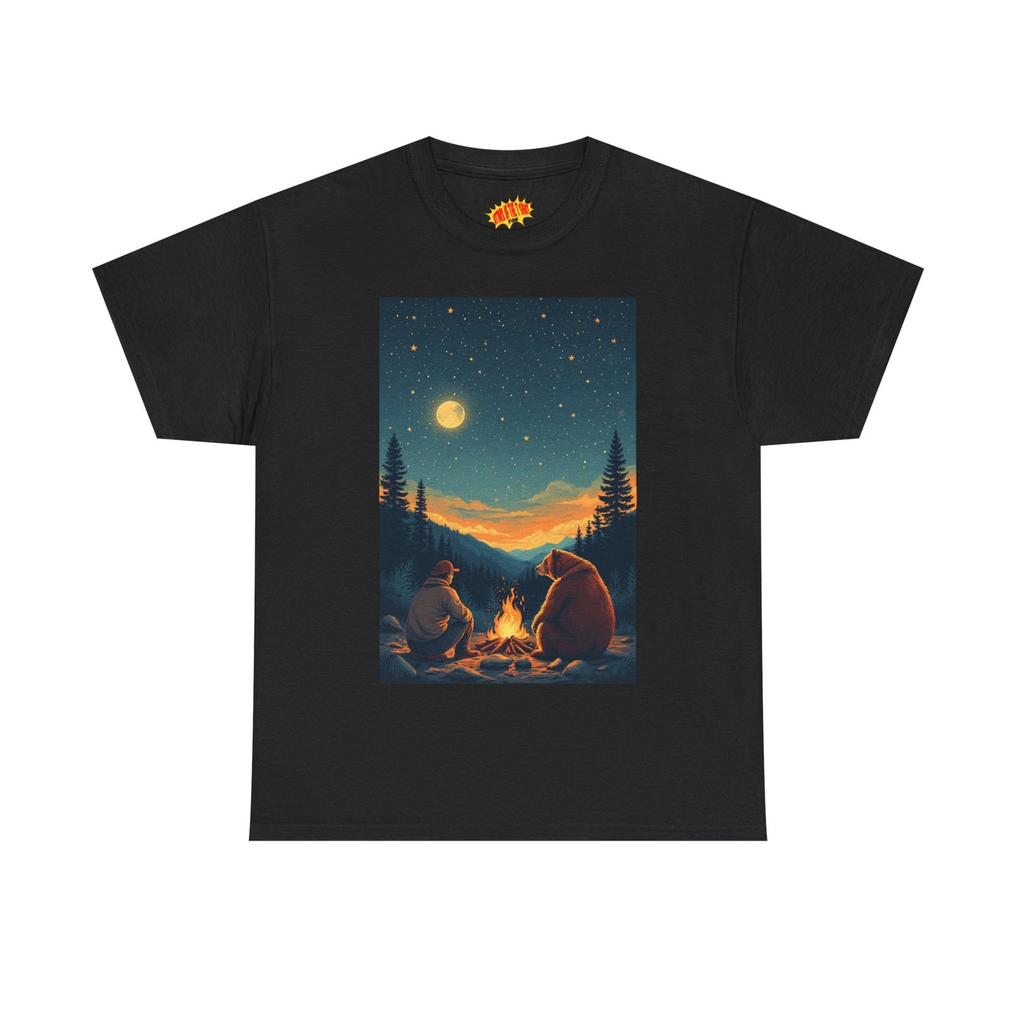 Mountain Man w/ Brown Bear Campfire Scene T-Shirt *Multiple Colors*