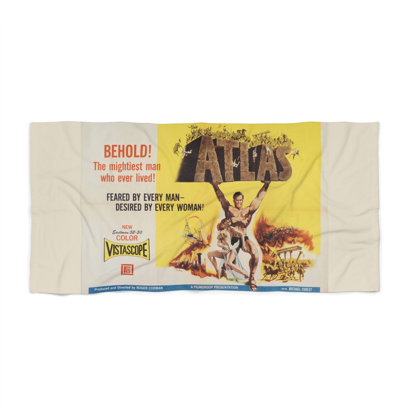 Atlas Movie Poster Beach Towel | Vintage Film Art Retro Illustration Towel