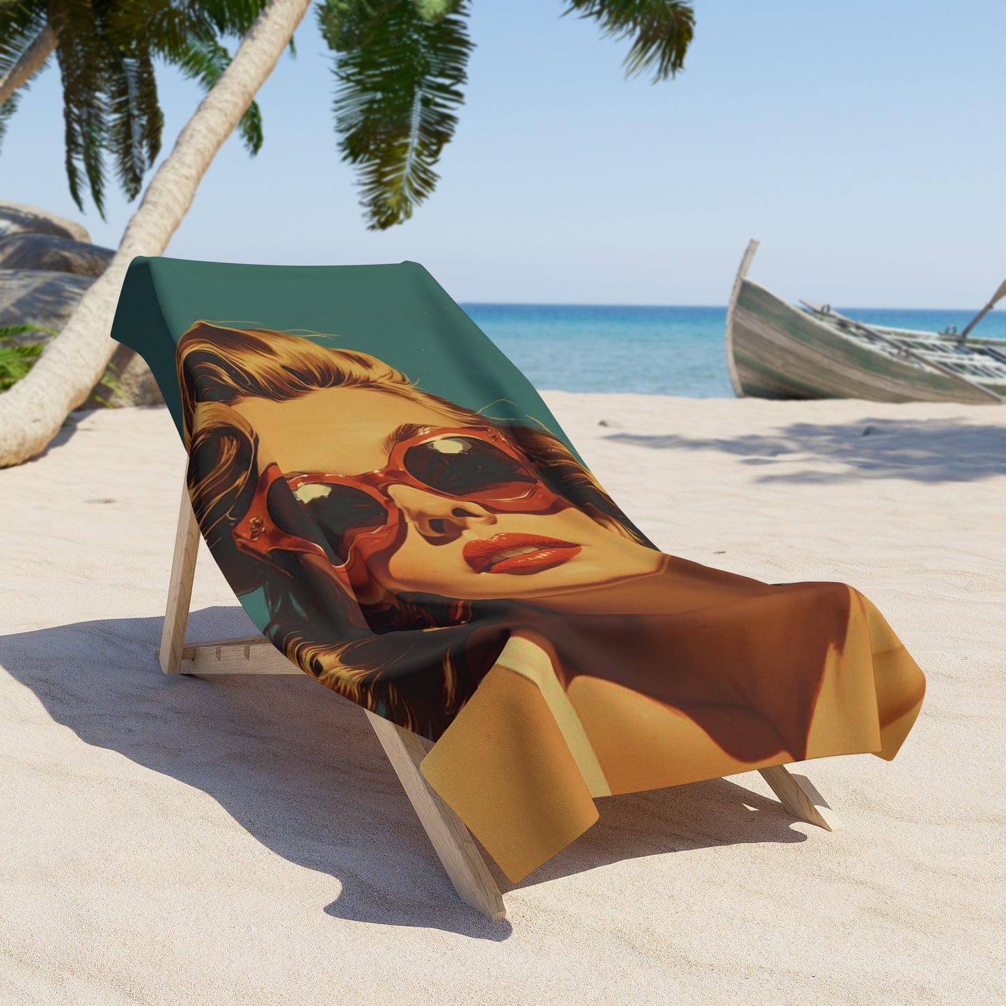 Sunglasses Model Glamour Shot Beach Towel | Retro Style Art Print Towel 2 Sizes