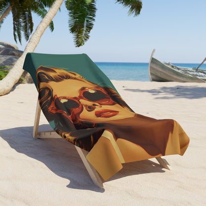 Sunglasses Model Glamour Shot Beach Towel | Retro Style Art Print Towel 2 Sizes